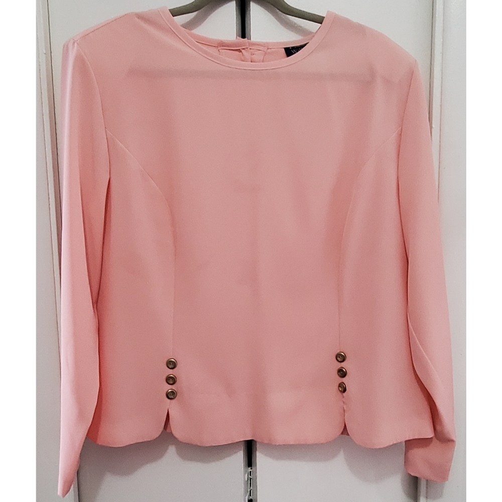 Vintage Peach Long Sleeve Blouse with Buttons Down Back